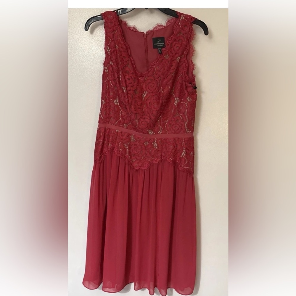 Adrianna Papell Burgundy Lace Bodice Midi Dress Size 10 lined lace